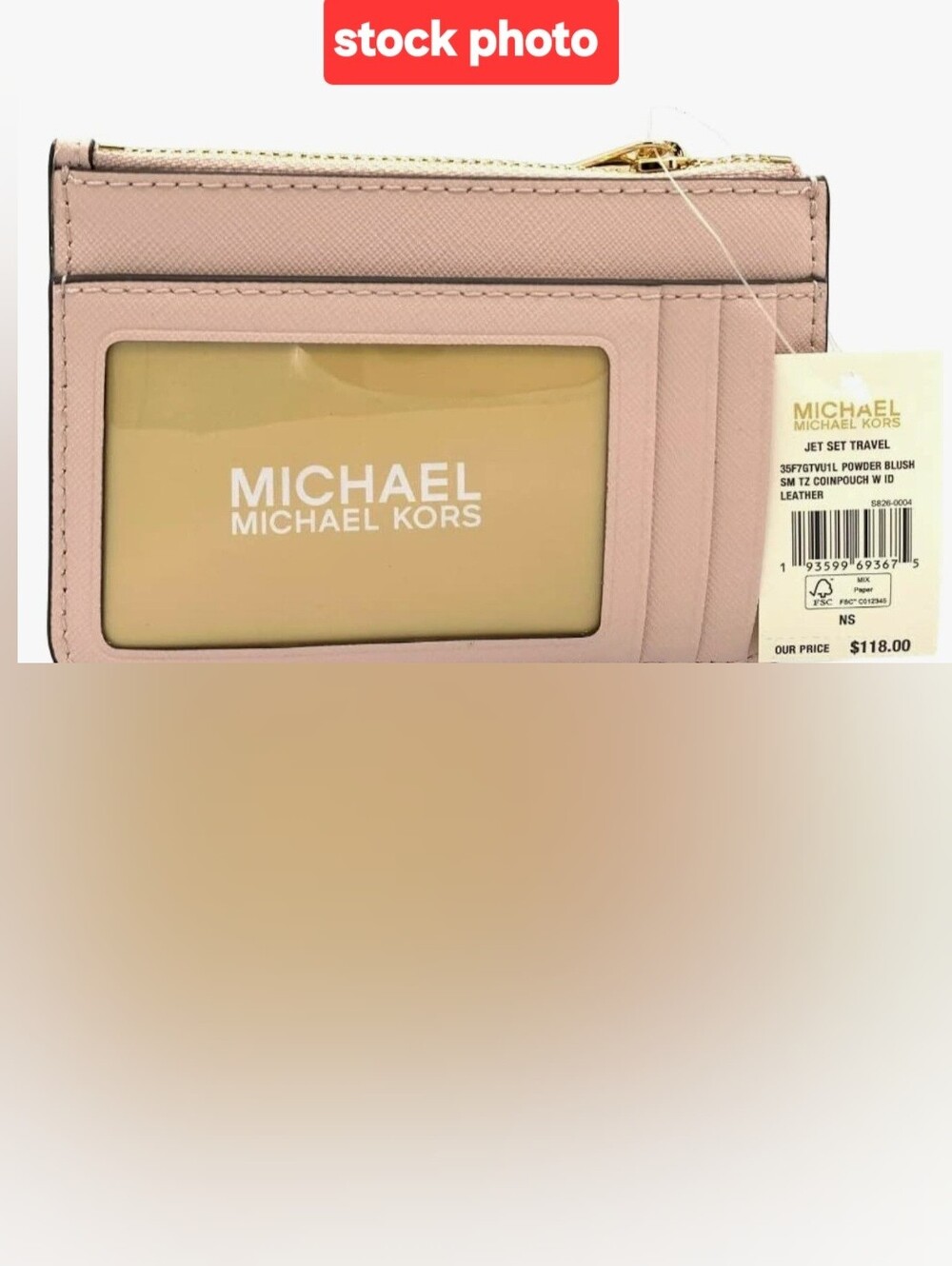 Michael Kors Powder Blush Leather Card & ID Holder with Zip